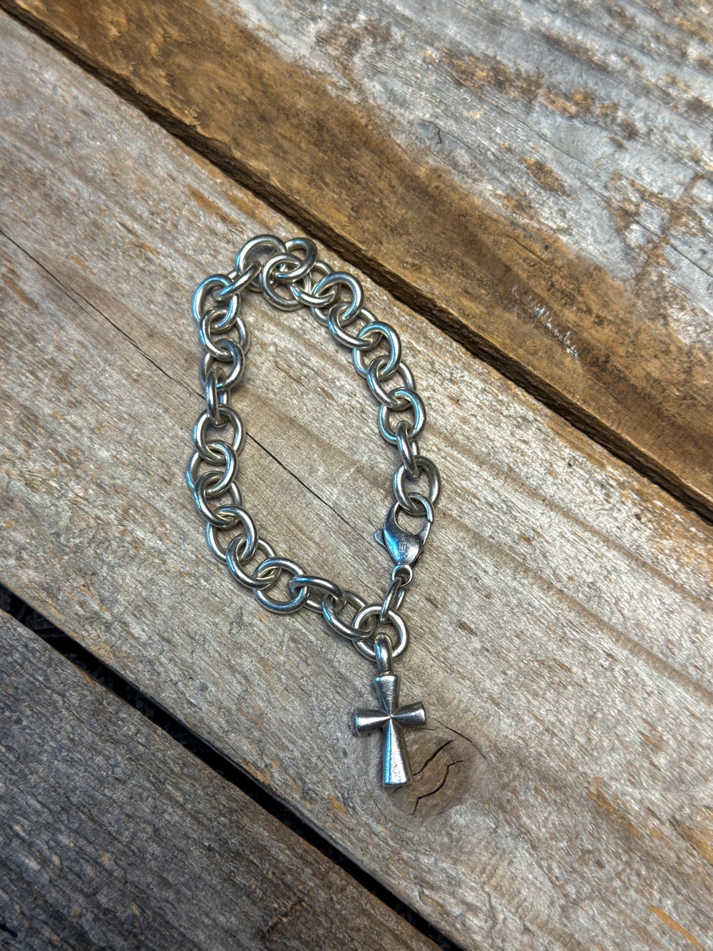 James Avery Retired Sterling Silver Link Bracelet w/ Cross Charm Rare - Picture 2 of 2